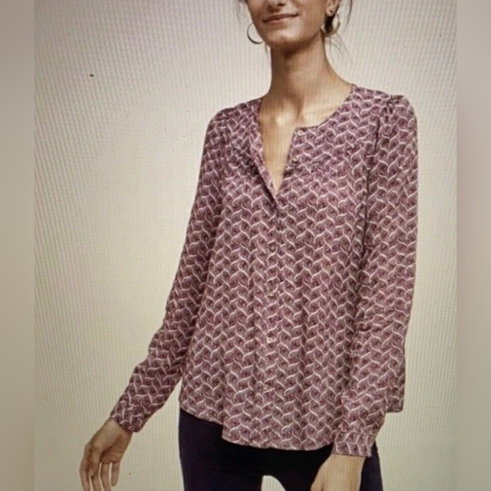 Maeve Orli Bibbed Button Down Shirt, size XS